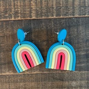 Blue clay rainbow earrings